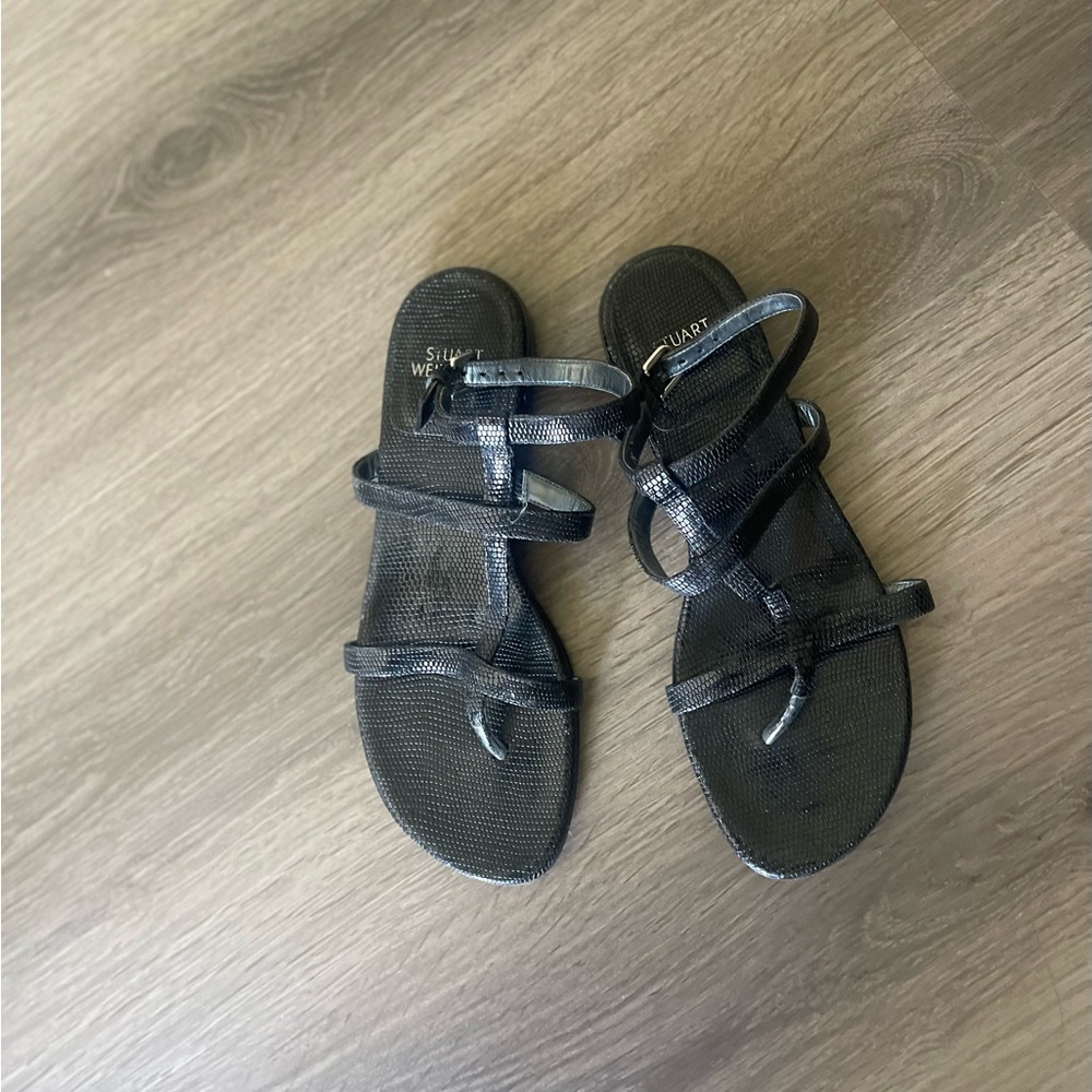 Stuart Weitzman Black Strappy Sandals Leather Sole